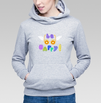 BE HAPPY  / Будь счастлив, Толстовка Женская серый меланж 340гр, утепленная