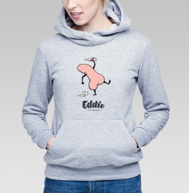 Забавный пьяный пенис с бутылкой в руке Eddie the funky dick, Толстовка Женская серый меланж 340гр, утепленная