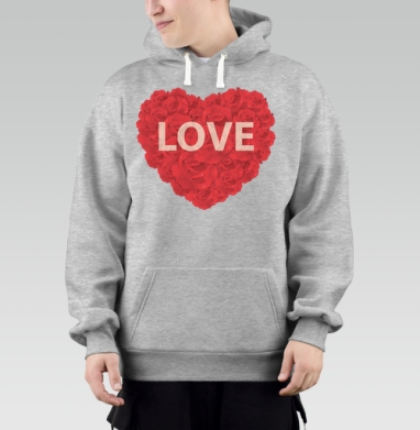 Красное сердце из роз с надписью LOVE, Толстовка Mjhigh–Mel, утепленная