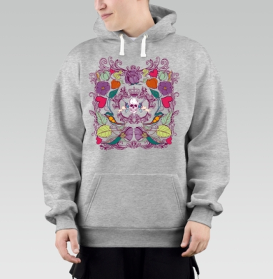 Skull in flowers / Череп в цветах, Толстовка Mjhigh–Mel, утепленная