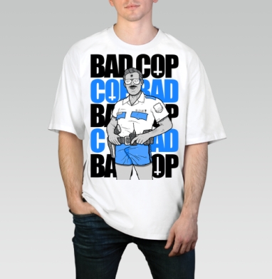 Ироничный принт Bad Cop McLOVIN в стиле комикс-арт, Футболка / Мужчинам / Оверсайз / Белая / C принтом