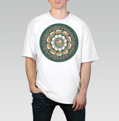 sweet mandala / THOUGHT The user wants a translation of sweet mandala for a product card title. / Сладкая мандала, Футболка / Мужчинам / Оверсайз / Белая / C принтом