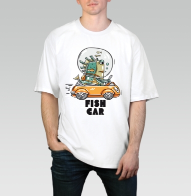 Fishcar / Фишкар, Футболка / Мужчинам / Оверсайз / Белая / C принтом