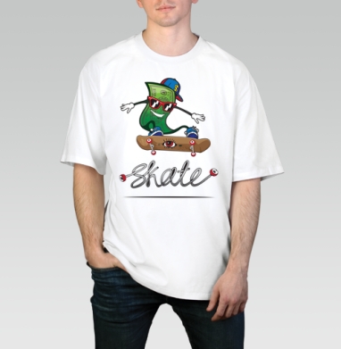 Skater BUCKS / Скейтерские баксы, Футболка / Мужчинам / Оверсайз / Белая / C принтом