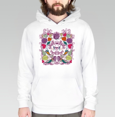 Skull in flowers / Череп в цветах, Толстовка белая Regular, утепленная