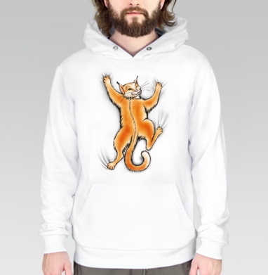 Декоративный рыжий кот в игривой позе, Толстовка белая Regular, утепленная
