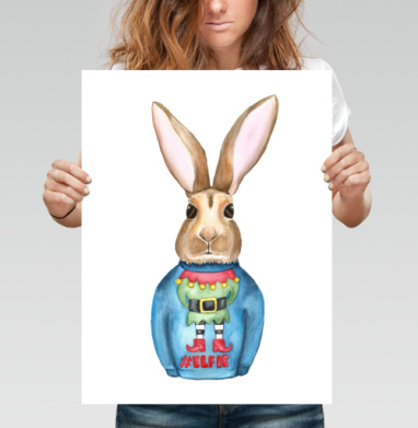 Кролик в праздничном свитере с эльфом #ELFIE - Магазин футболок LapineCurieuse