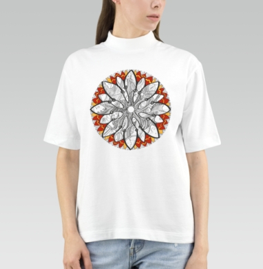 Mandala/Мандала симметричный зентангл узор для созерцания медитативного черно белого - Футболка женская оверсайз c горлом, страница 7