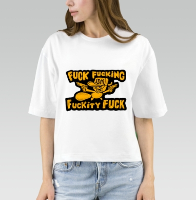 Яркий желтый мультяшный бобер с пистолетами и надписями на черном фоне, Футболка женская оверсайз Mido