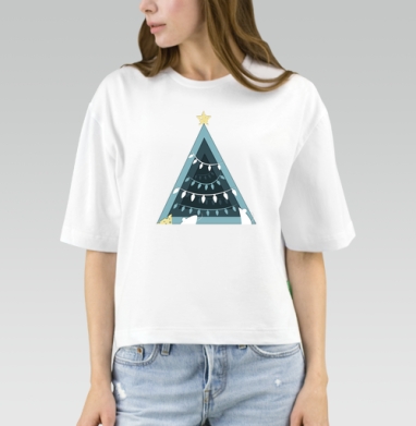 Новогодняя елка мыши украшают гирлянды света, Футболка женская оверсайз Mido