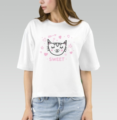 Кот с розовыми щечками милый и нежный SWEET, Футболка женская оверсайз Mido