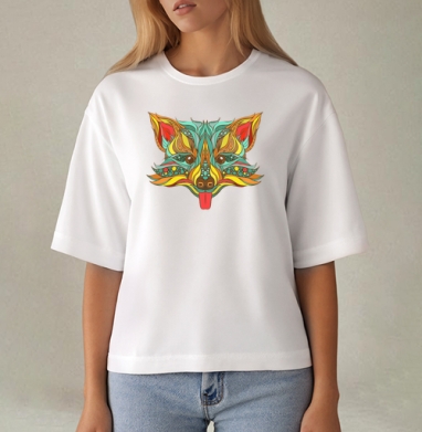 Игривая лиса с ярким орнаментом - Магазин футболок Anabika - Дизайнерские принты