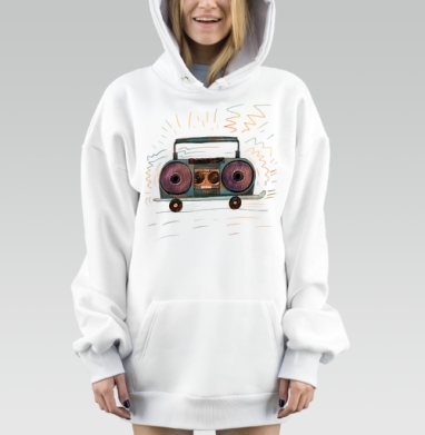 Ретро магнитофон энергия ностальгия драйв, Hoodie Mjhigh Dig, оверсайз, утепленная