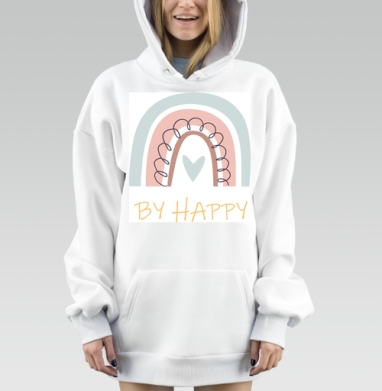 Радужная надпись будь счастлив детская легкость, Hoodie Mjhigh Dig, оверсайз, утепленная