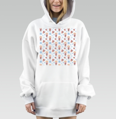Забавные зайцы с букетом в зимних снежинках, Hoodie Mjhigh Dig, оверсайз, утепленная