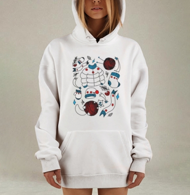 Зимние вязаные аксессуары с котом играющим с клубком ниток, Hoodie Mjhigh Dig, оверсайз, утепленная