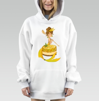 Веселая девушка с ложкой в желтом платье на фруктовом пироге ближе, Hoodie Mjhigh Dig, оверсайз, утепленная
