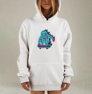 Инопланетянин на скейтборде в голубом скафандре розовом костюме, Hoodie Mjhigh Dig, оверсайз, утепленная