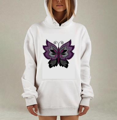 Элегантная фиолетовая бабочка яркая выразительная бабочка, Hoodie Mjhigh Dig, оверсайз, утепленная