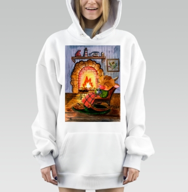 Счастливый мультяшный бычок уютный вечер камин, Hoodie Mjhigh Dig, оверсайз, утепленная
