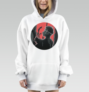 Человек с котом на красном фоне Человек с котом, Hoodie Mjhigh Dig, оверсайз, утепленная