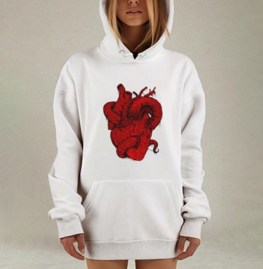 Анатомическое сердце в красном цвете детали внутренней структуры, Hoodie Mjhigh Dig, оверсайз, утепленная