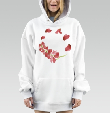 Розовый гиацинт в нежном круге цветов акварель, Hoodie Mjhigh Dig, оверсайз, утепленная