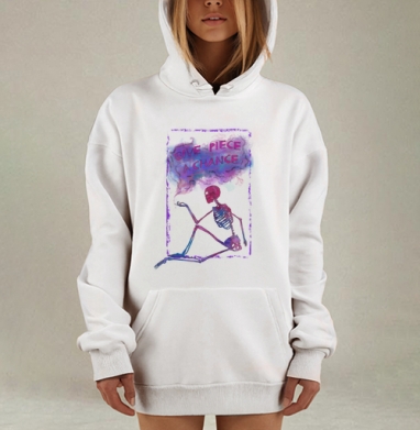 Скелет с сигаретой в неоновом стиле символ мира, Hoodie Mjhigh Dig, оверсайз, утепленная