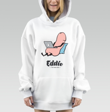 Едди Фанковый Член работающий за ноутбуком, Hoodie Mjhigh Dig, оверсайз, утепленная