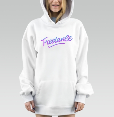 Светящаяся яркая надпись Freelance свобода творчества, Hoodie Mjhigh Dig, оверсайз, утепленная