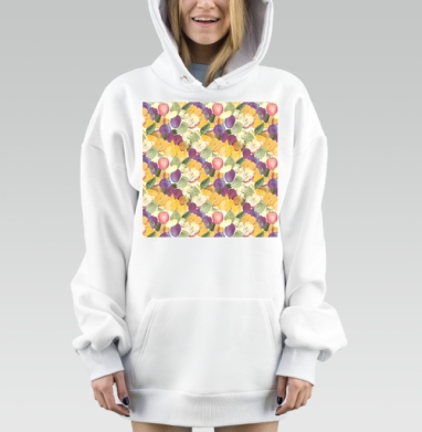 Яркий урожай сочных яблок груш и слив на белом, Hoodie Mjhigh Dig, оверсайз, утепленная