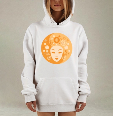 Лицо девушки с абстрактными цветами и оранжевыми оттенками, Hoodie Mjhigh Dig, оверсайз, утепленная