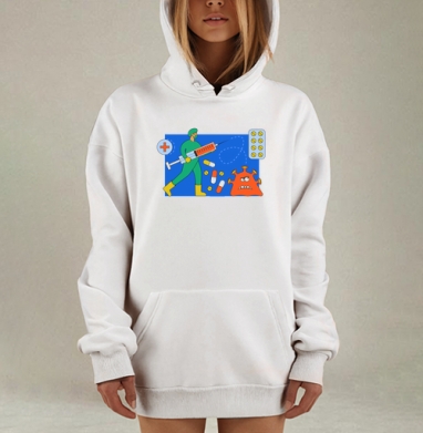 Борьба с вирусом вакцинация и защита здоровья, Hoodie Mjhigh Dig, оверсайз, утепленная