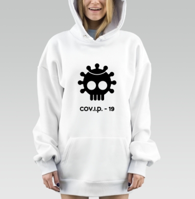 Коронавирус как король череп с короной COVIP 19, Hoodie Mjhigh Dig, оверсайз, утепленная