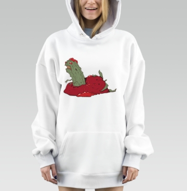 Зелёный кактус в красном соусе незабываемые эмоции тонет, Hoodie Mjhigh Dig, оверсайз, утепленная