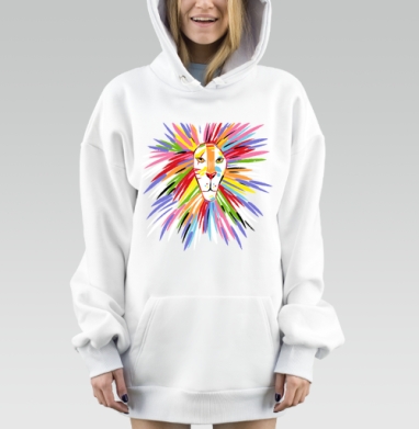Яркий цветной лев символ смелости и силы, Hoodie Mjhigh Dig, оверсайз, утепленная