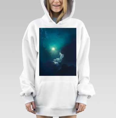 Ночное Светящееся Небо с Облаками Туманными, Hoodie Mjhigh Dig, оверсайз, утепленная