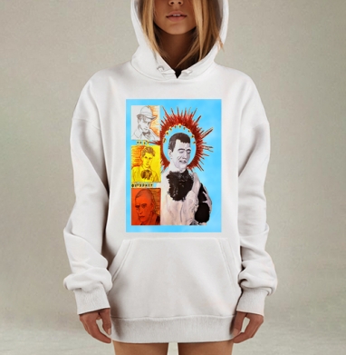 Владимир Маяковский с собакой в теплой голубой гамме печать, Hoodie Mjhigh Dig, оверсайз, утепленная