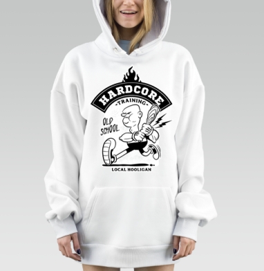 Хардкор тренинг персонаж с битой в движении local hooligan, Hoodie Mjhigh Dig, оверсайз, утепленная