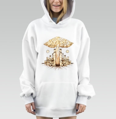 Молния разрушение урбанистика старинные здания, Hoodie Mjhigh Dig, оверсайз, утепленная