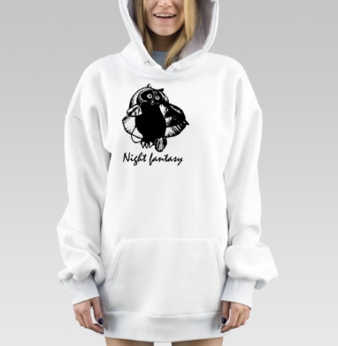 Черно белая сова ночная фантазия, Hoodie Mjhigh Dig, оверсайз, утепленная