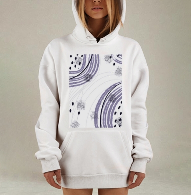 Серо черные линии абстрактные объекты на белом фоне, Hoodie Mjhigh Dig, оверсайз, утепленная