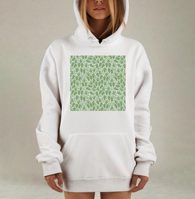 Зеленые листья свежесть природы элементами рисунка, Hoodie Mjhigh Dig, оверсайз, утепленная