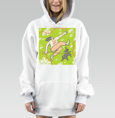 Девушка Выгуливает Бульдога Веселый На Прогулке, Hoodie Mjhigh Dig, оверсайз, утепленная