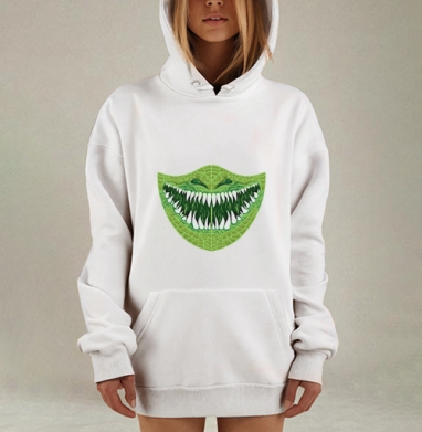 Зеленая зубастая маска для Хэллоуина, Hoodie Mjhigh Dig, оверсайз, утепленная