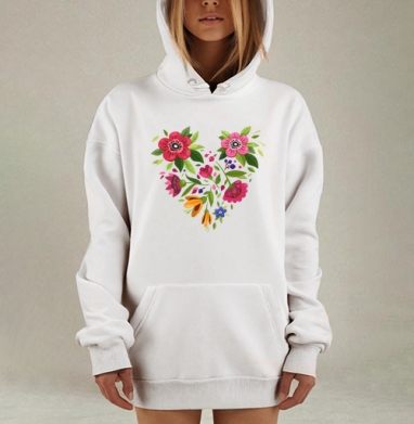Цветочное сердце из ярких цветов сочное и душевное, Hoodie Mjhigh Dig, оверсайз, утепленная