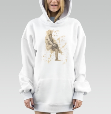 Классический академический рисунок человека в раздумье сидит, Hoodie Mjhigh Dig, оверсайз, утепленная