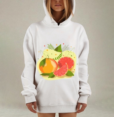 Свежие Цитрусовые Фрукты Листья Блестки, Hoodie Mjhigh Dig, оверсайз, утепленная