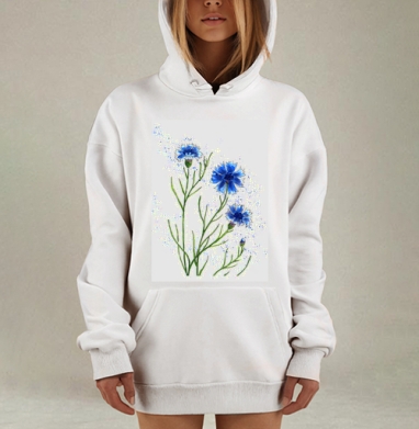 Синие васильки яркие летние свежие васильки, Hoodie Mjhigh Dig, оверсайз, утепленная