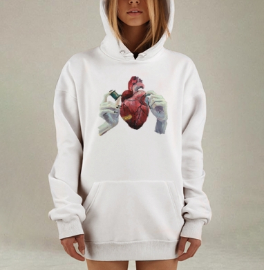 Реставрация сердца аккуратный акт тонко, Hoodie Mjhigh Dig, оверсайз, утепленная